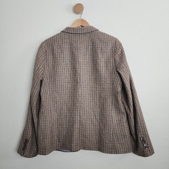 UNTUCKit Women's 100% Wool Plaid Peppa Checkered Blazer Size 14 Brown Tan - Picture 7 of 10